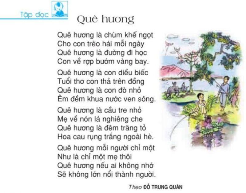 Bài thơ quê hương lớp 3. (Ảnh: Chụp SGK tiếng Việt 3 tập 1 trang 79)