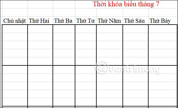 Điền ngày cho thời khóa biểu Excel