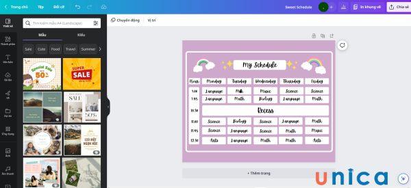 Thao tác thiết kế lịch trên canva rất đơn giản