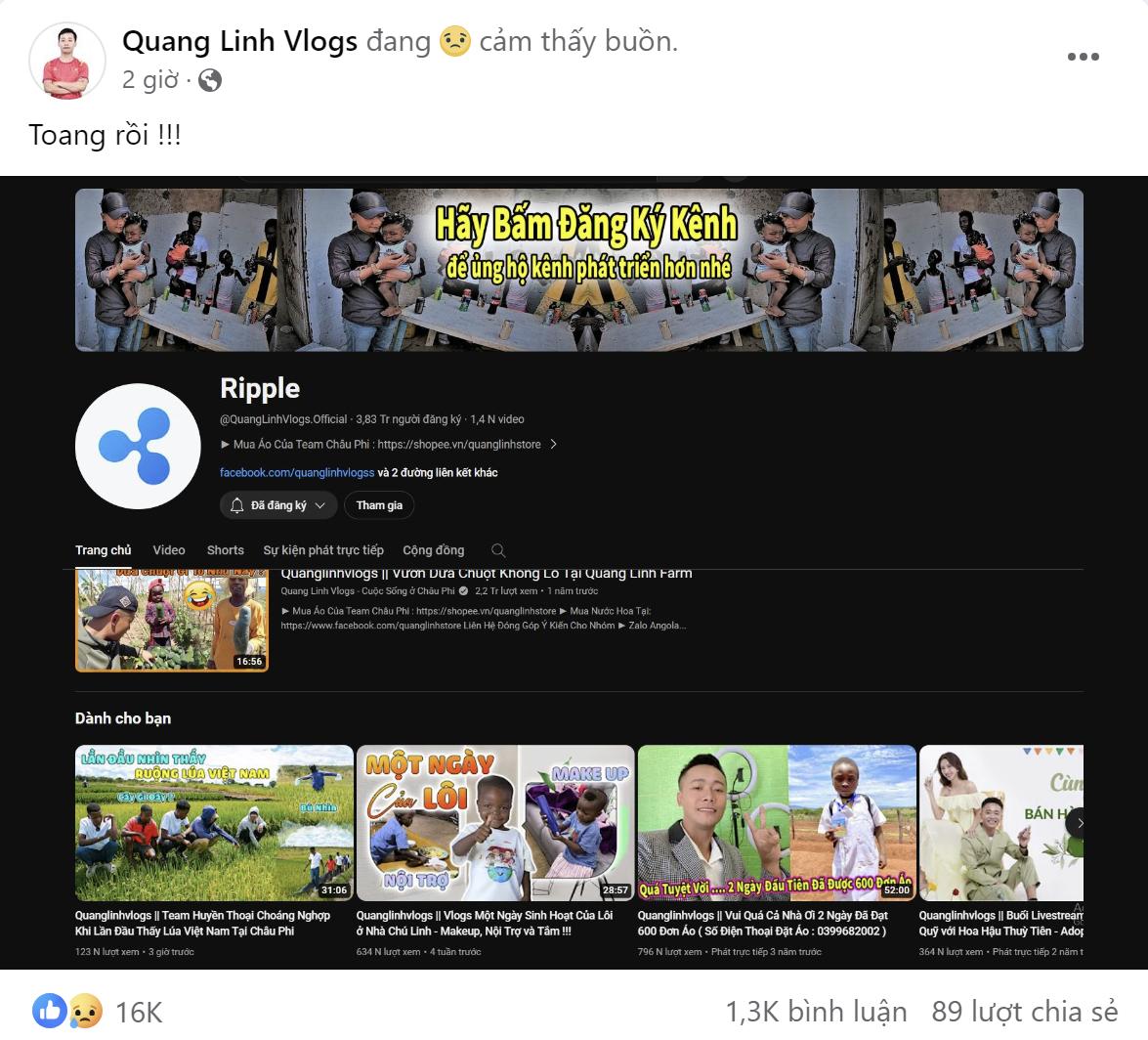 Sau Độ Mixi, đến lượt kênh Youtube Quang Linh Vlogs bị hacker chiếm đoạt - 1