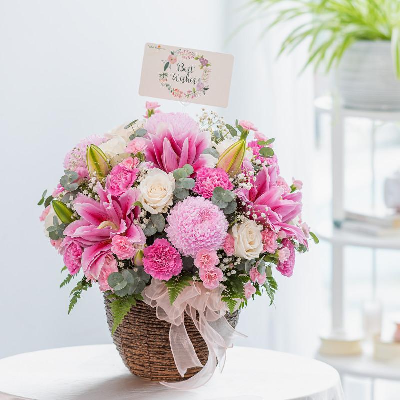 Giỏ Hoa Ngày Mới An Nhiên 510 - Hoa Lily, cẩm chướng, hoa hồng, cúc mẫu đơn