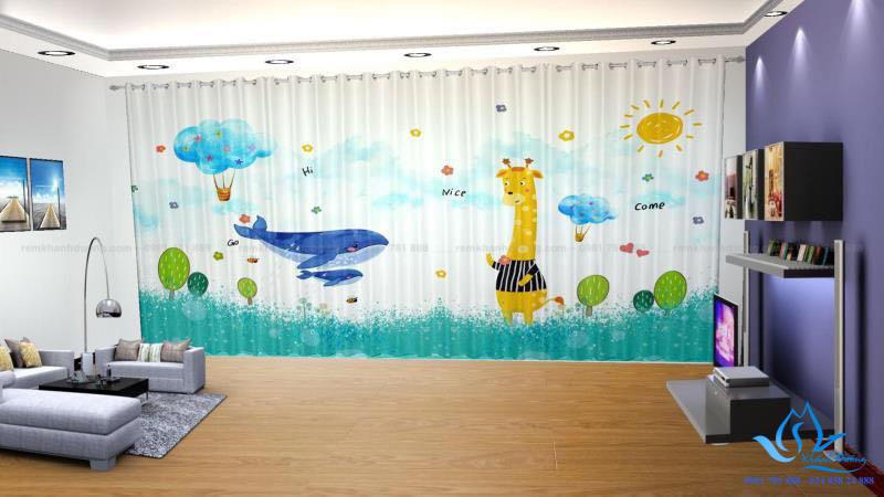 Mẫu rèm vải đẹp in tranh 3D tại Nguyễn Tri Phương, Hà Nội RT30