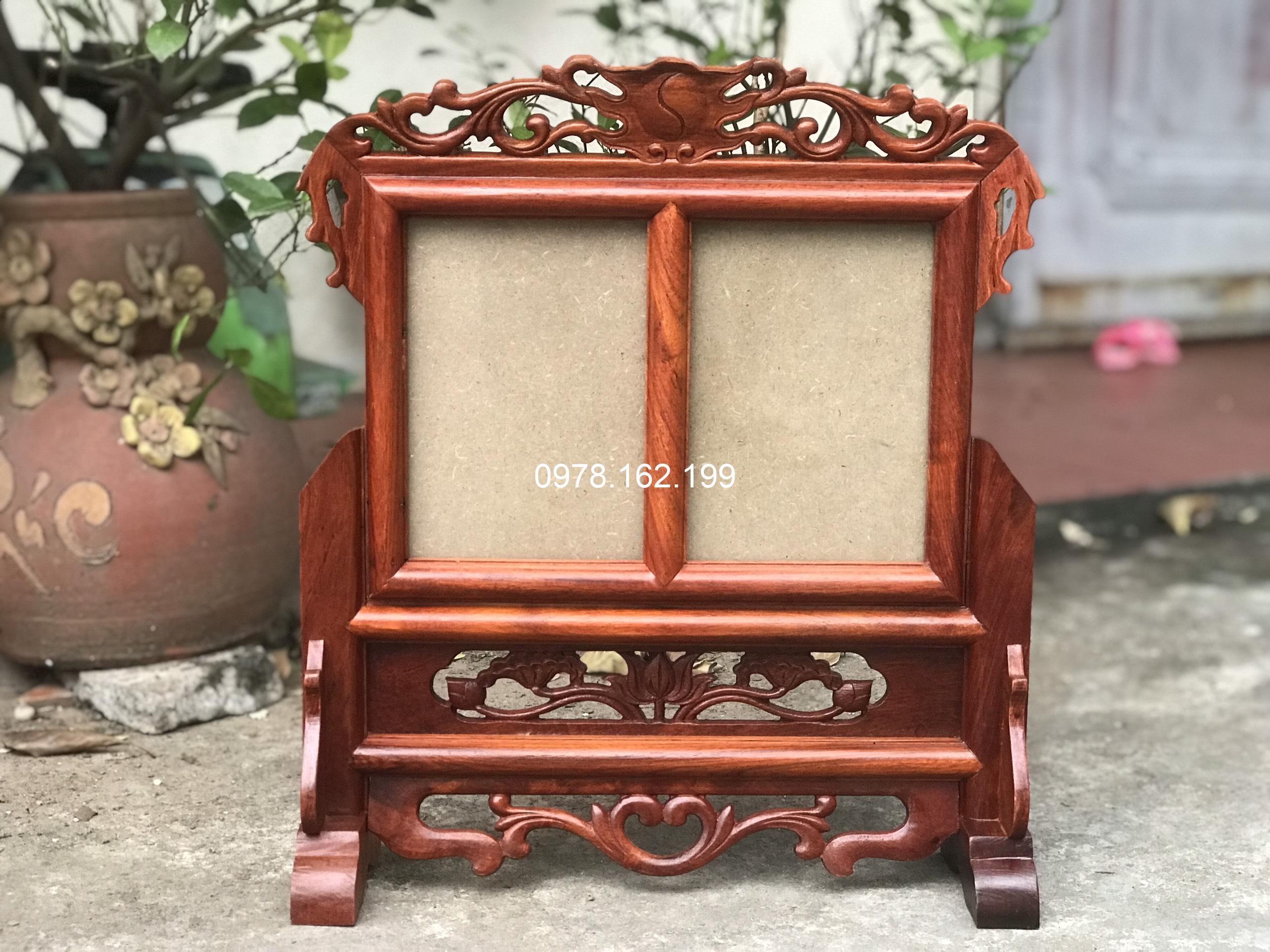 Khung ảnh thờ đôi đơn giản gỗ hương 13x18