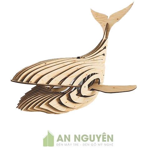 Đèn thả gỗ hình con cá voi trang trí nghệ thuật